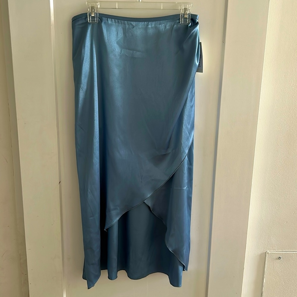 New with tags light blue satin /silky skirt hi low wrap skirt